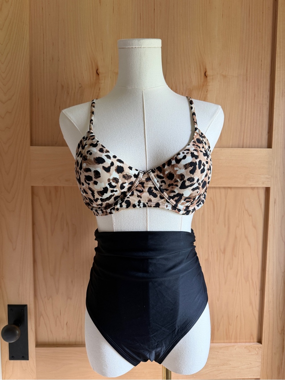 Leopard Print Bikini Set w/ Tie Back Top & High Waisted Bottoms